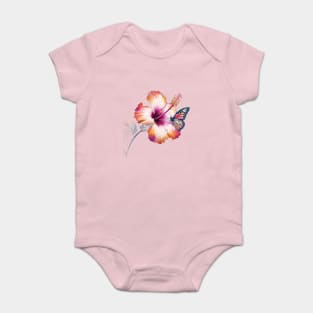 Flower with Shades of Orange, Pink, and White, Accompanied by a Detailed Butterfly Resting on One of the Petals Baby Bodysuit